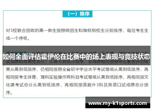 如何全面评估霍伊伦在比赛中的场上表现与竞技状态